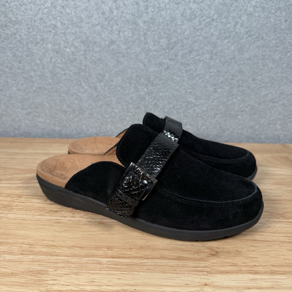 Vionic size 7 Darla Suede Slip On Mule Black Buckle Comfort